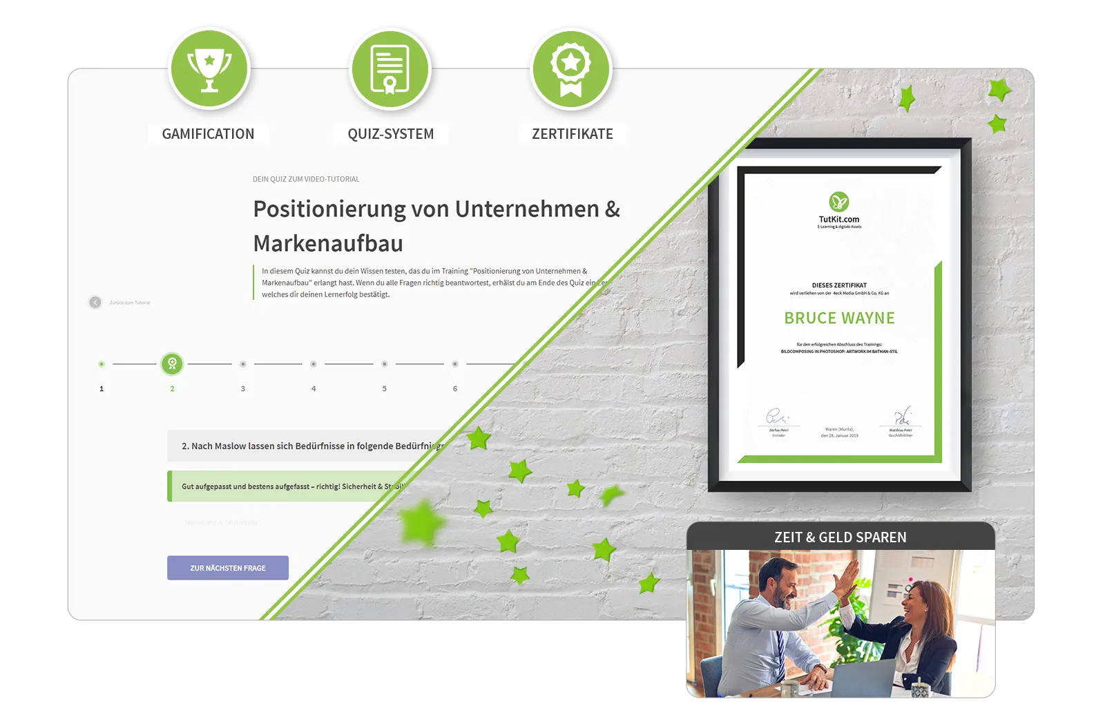 Gamification, quizsystem og certifikater