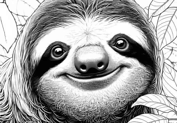 Ленивая обезьяна смотрит в камеру: Раскраска для скачивания (Бесплатно)