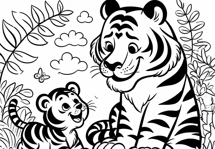 Котенок тигра играет с матерью: милый раскраски (бесплатно)