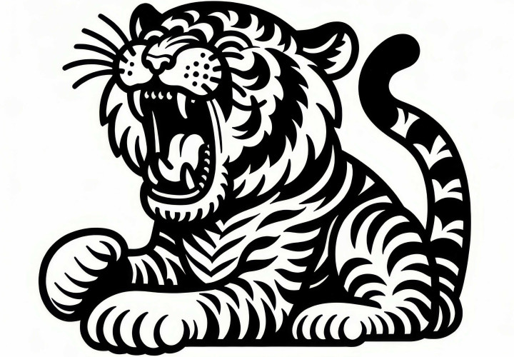Tigre muestra dientes afilados: Plantilla para colorear fácil (Gratis) El tigre muestra dientes afilados: Plantilla de dibujo sencilla (Gratis)
