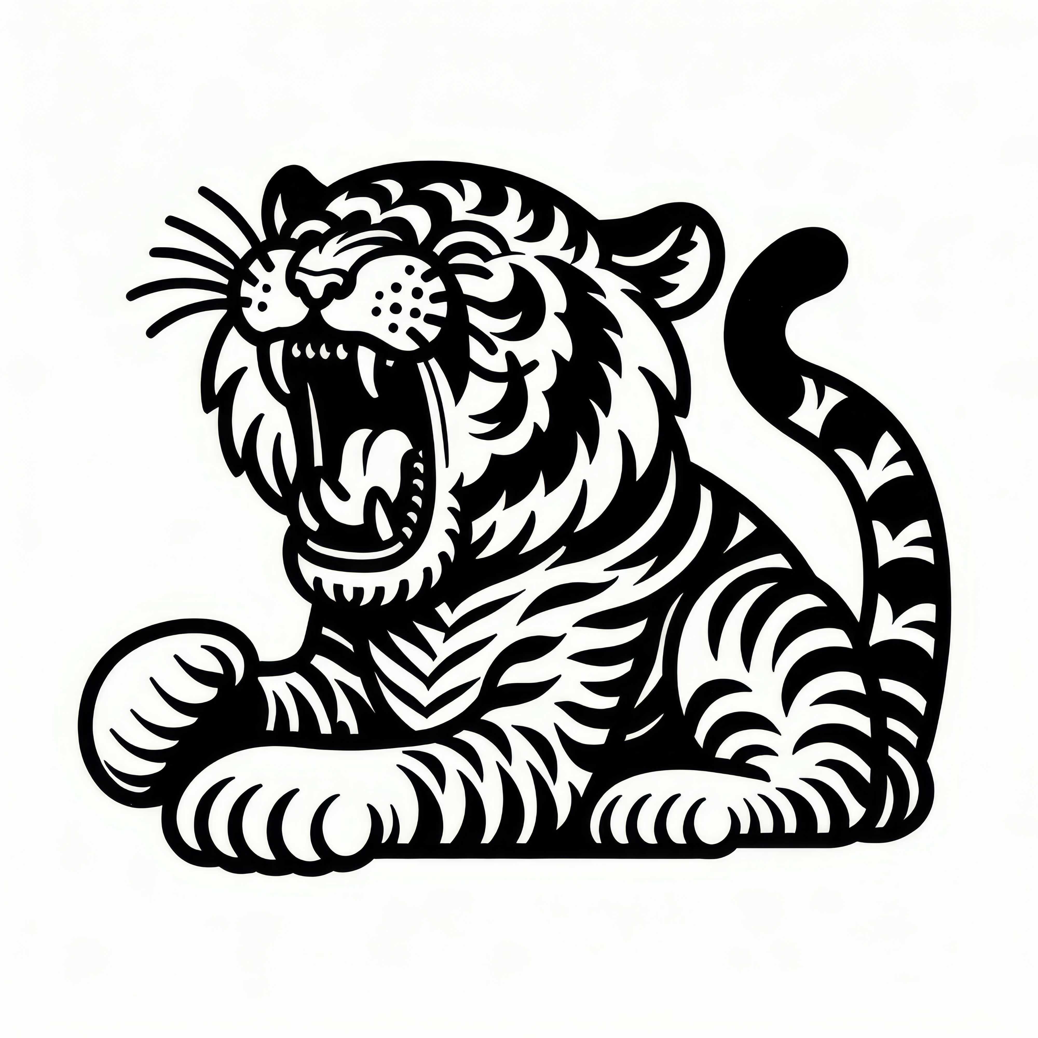 Tigre muestra dientes afilados: Plantilla para colorear sencilla (Gratis)