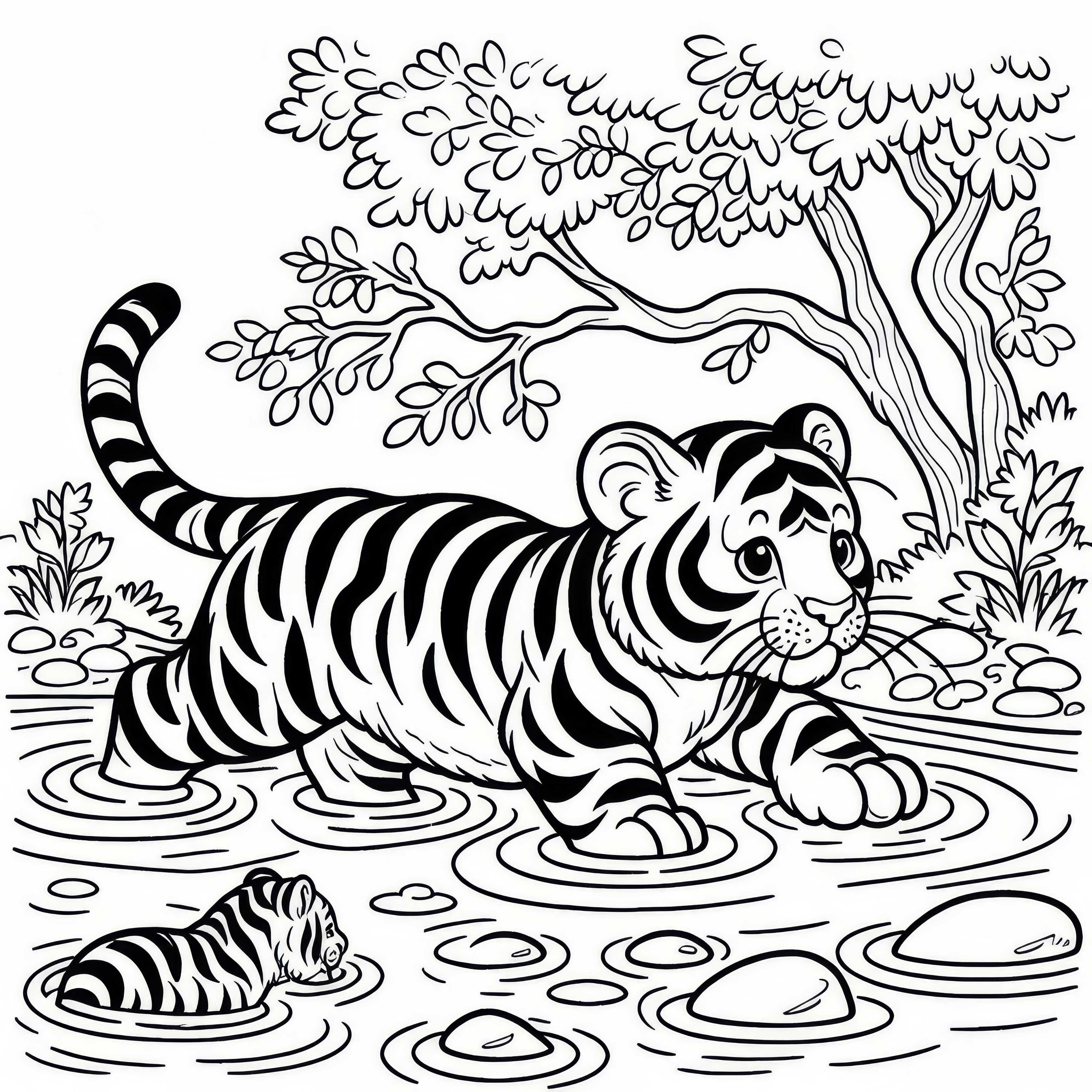 Tigre en el río: Plantilla de dibujo sencilla (Gratis)