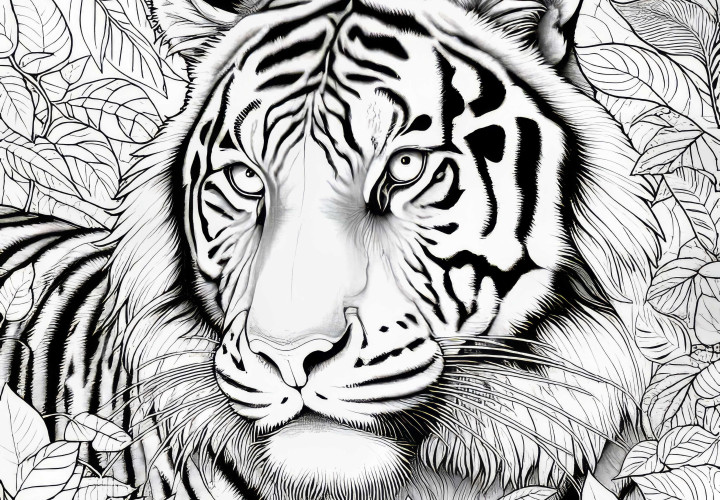 Dibujo para colorear detallado de un tigre: Gratis para descargar