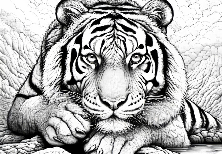 Tigre con mirada penetrante: Imagen para colorear para descargar (Gratis) Tigre con mirada penetrante: Imagen para colorear para descargar (Gratis)
