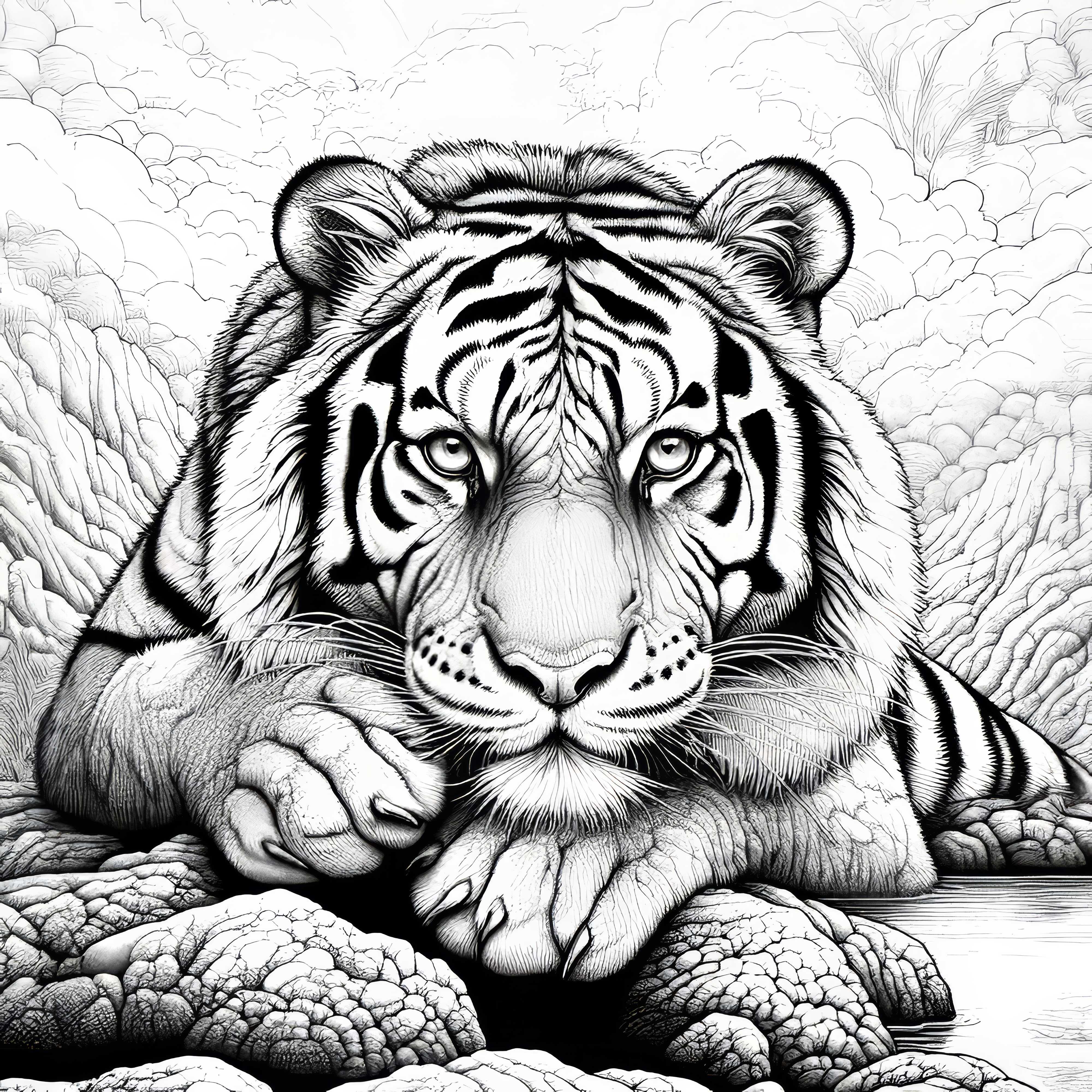Tigre con mirada penetrante: Imagen para colorear para descargar (Gratis)