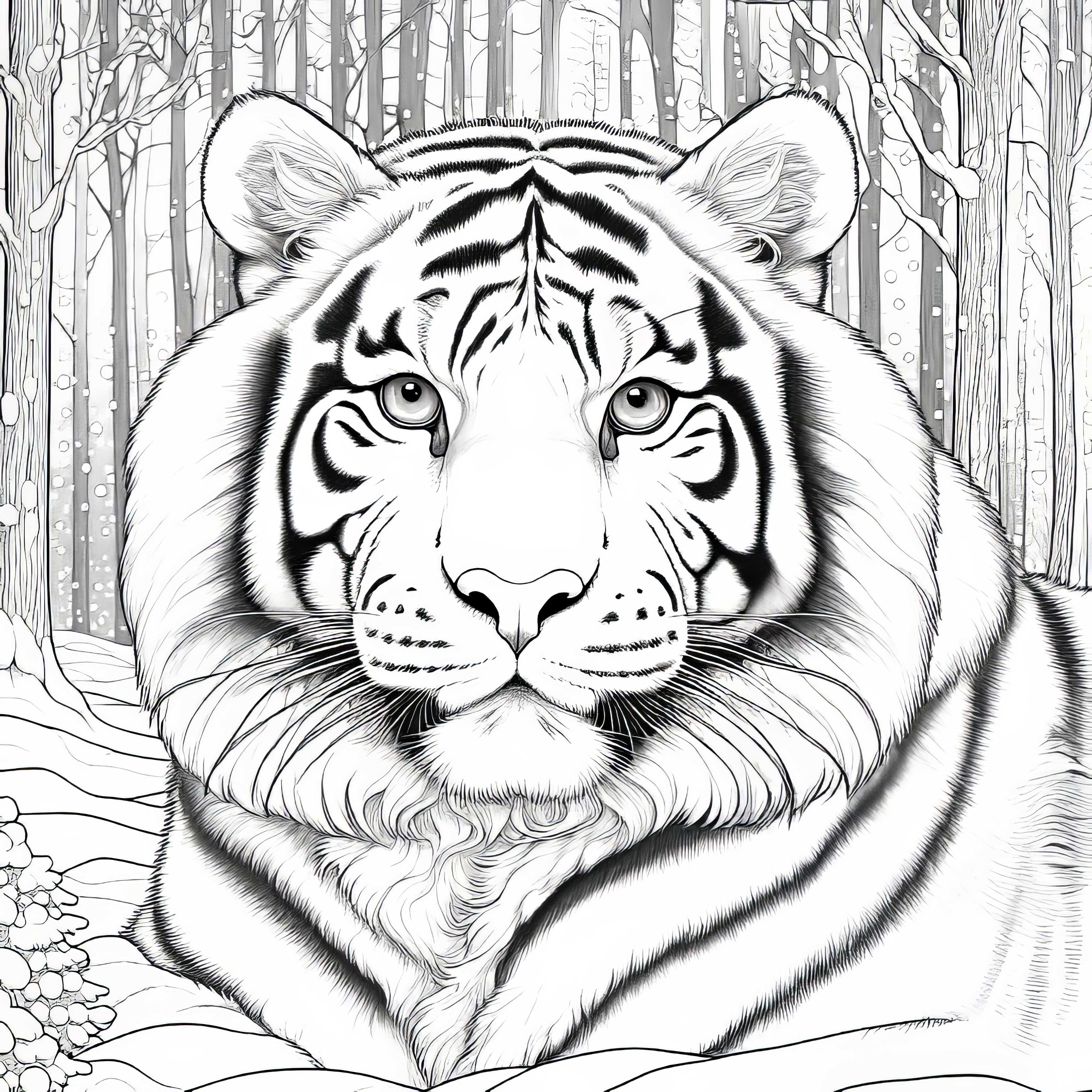 Tigre blanco en el bosque cubierto de nieve: Imagen para colorear gratuita