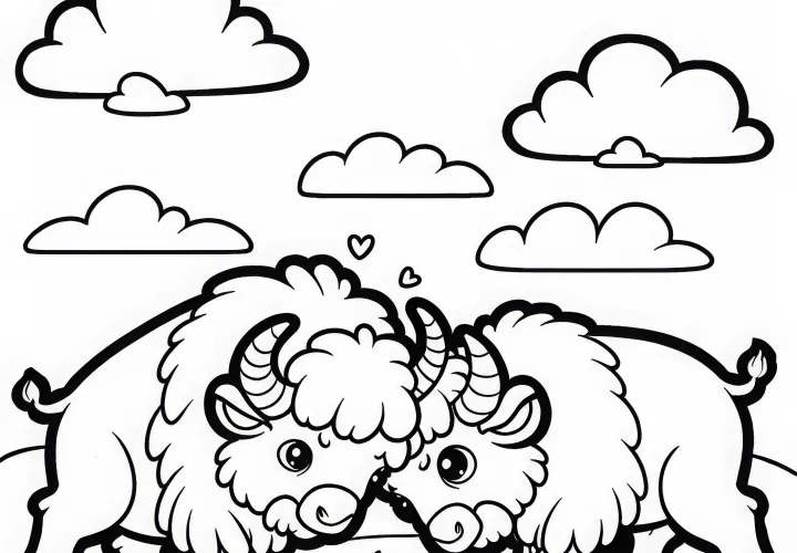 To bisoner leker med hornene sine mot hverandre – gratis fargeleggingsmal