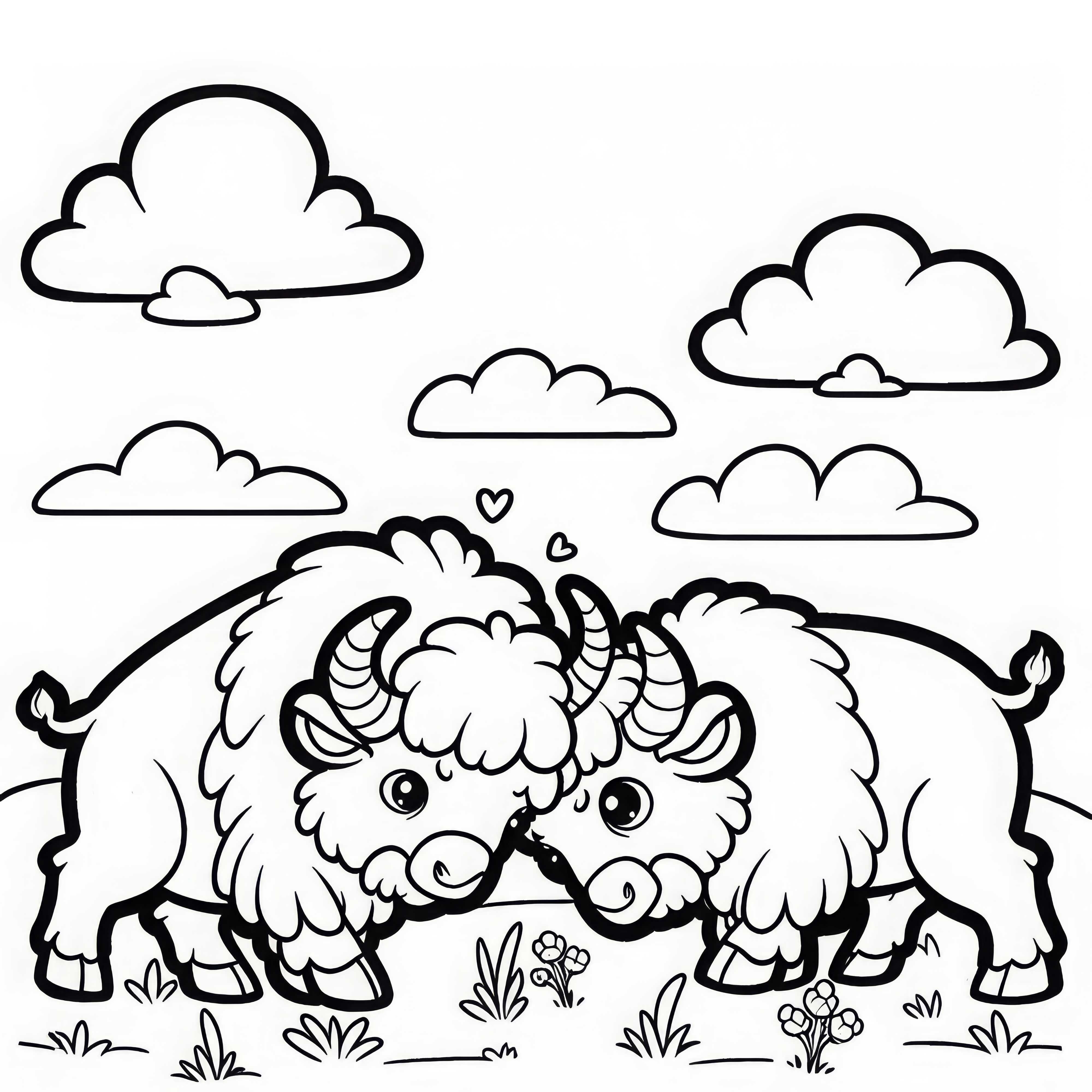 Zwei Bisons stoßen spielerisch mit Hörnern gegeneinander – Malvorlage kostenlos Zwei Bisons stoßen spielerisch mit Hörnern gegeneinander – Malvorlage kostenlos