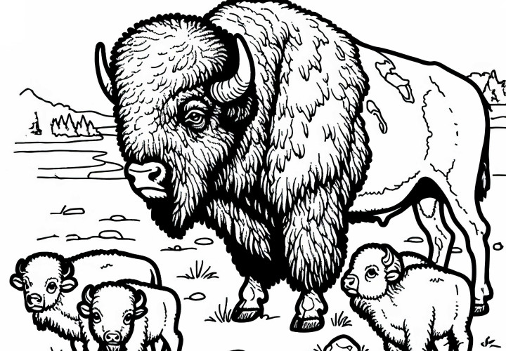 Alter Bison mit Narben – Ausmalbild kostenlos Alter Bison mit Narben – Ausmalbild kostenlos