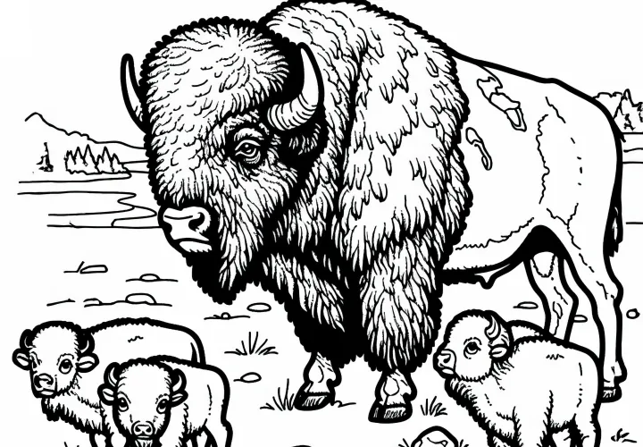 Gammel bison med arr - Malebilde gratis