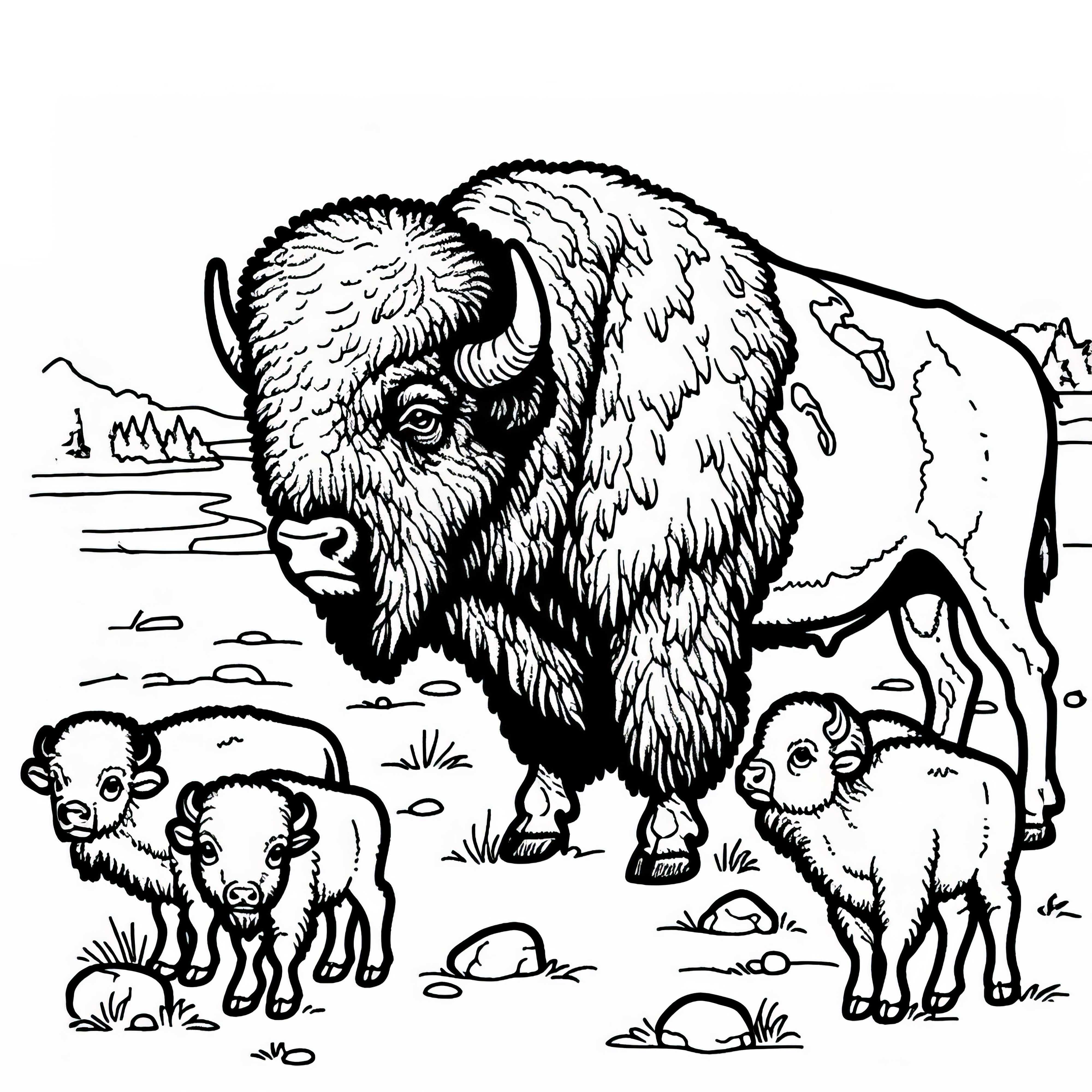 Alter Bison mit Narben – Ausmalbild kostenlos