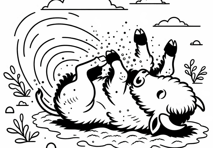 Bison rollt sich im Staub, um sein Fell zu pflegen – Malvorlage gratis