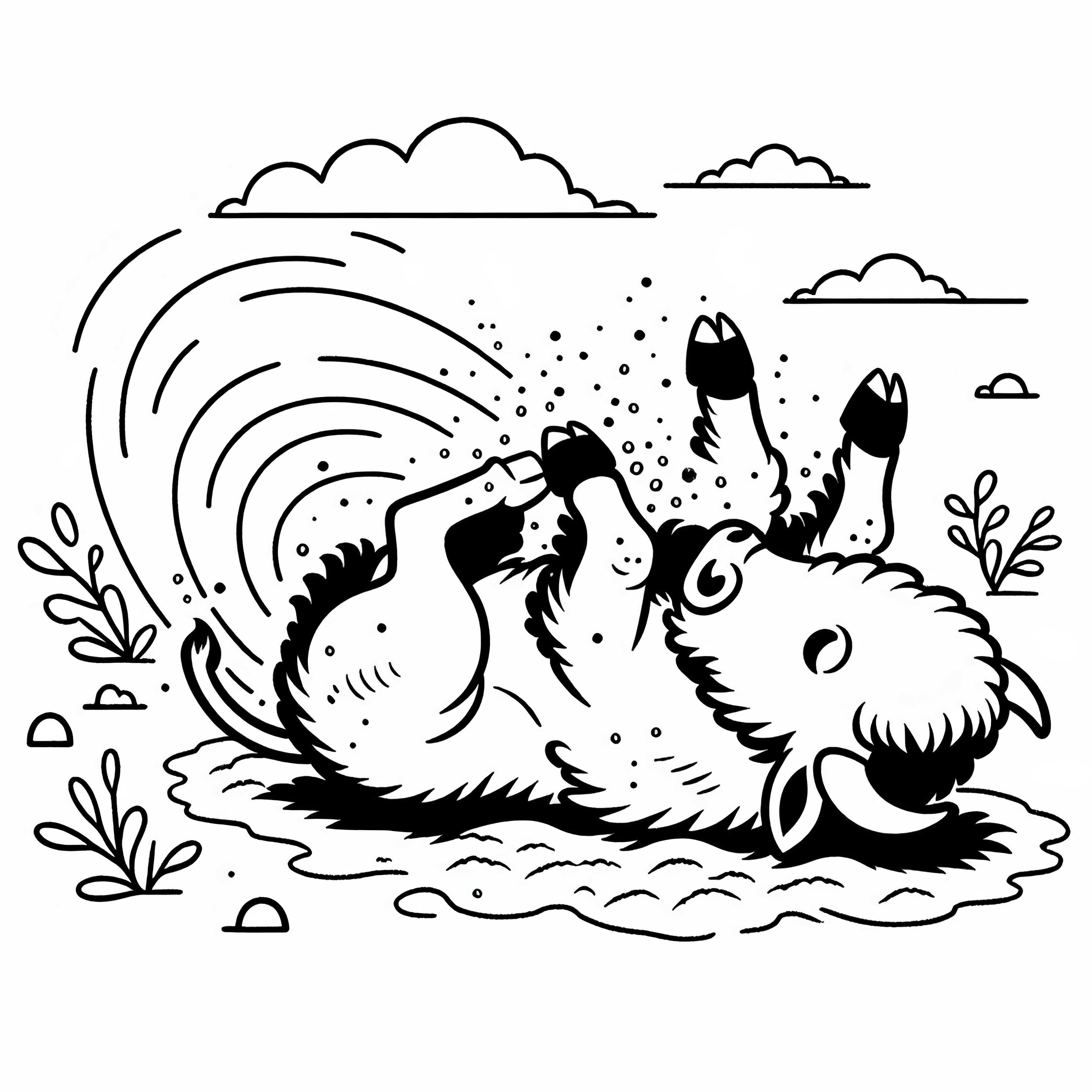 Bison rollt sich im Staub, um sein Fell zu pflegen – Malvorlage gratis