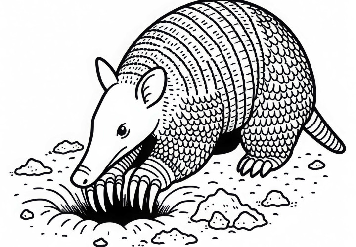 Aardvark digs a deep hole with powerful claws – Free coloring page