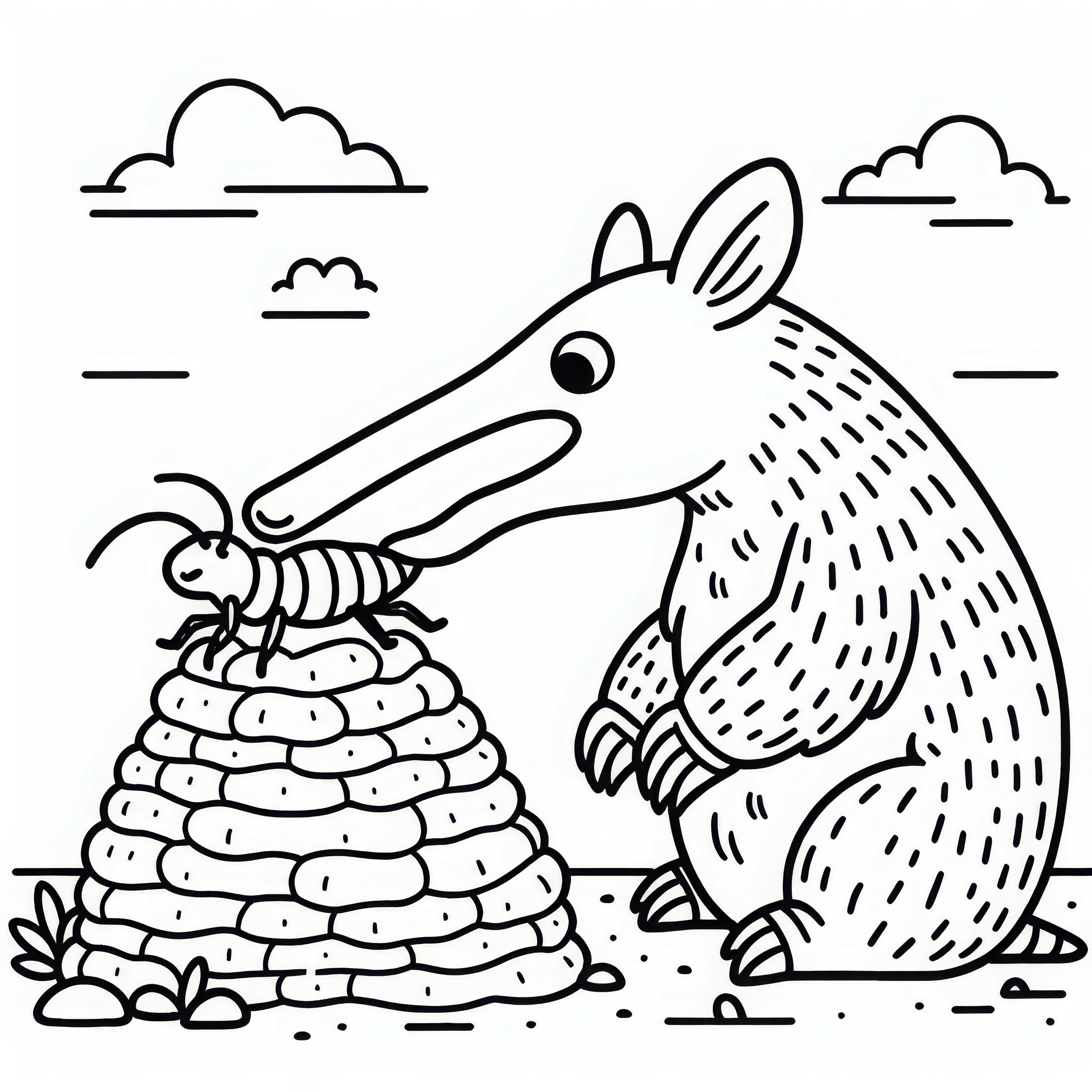 An aardvark at a termite mound - Coloring page Simple Free An aardvark at a termite mound – Coloring Page Simple Free
