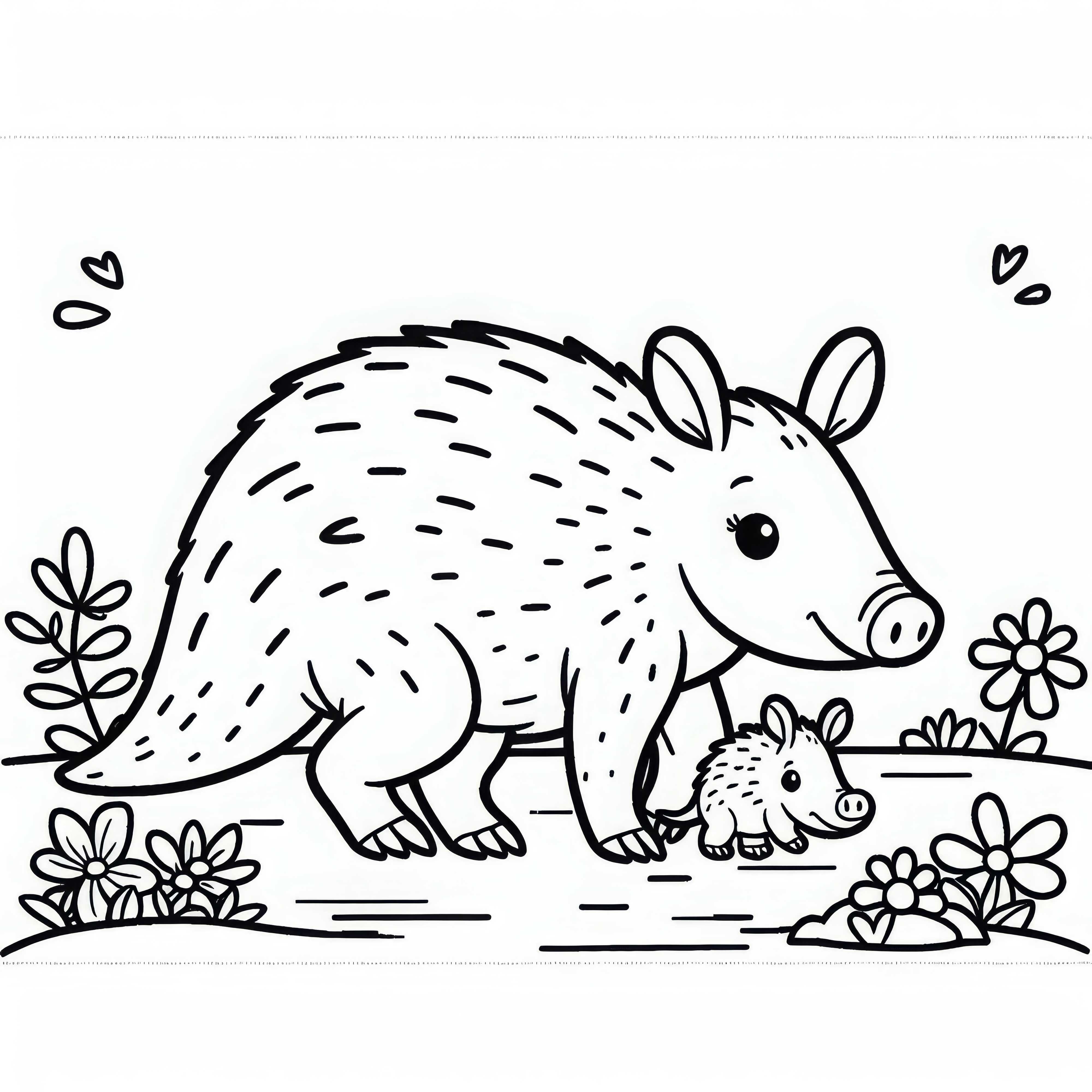 Aardvark baby wanders curiously beside its mother – Free coloring page Aardvark baby trots curiously alongside its mother - Free coloring page