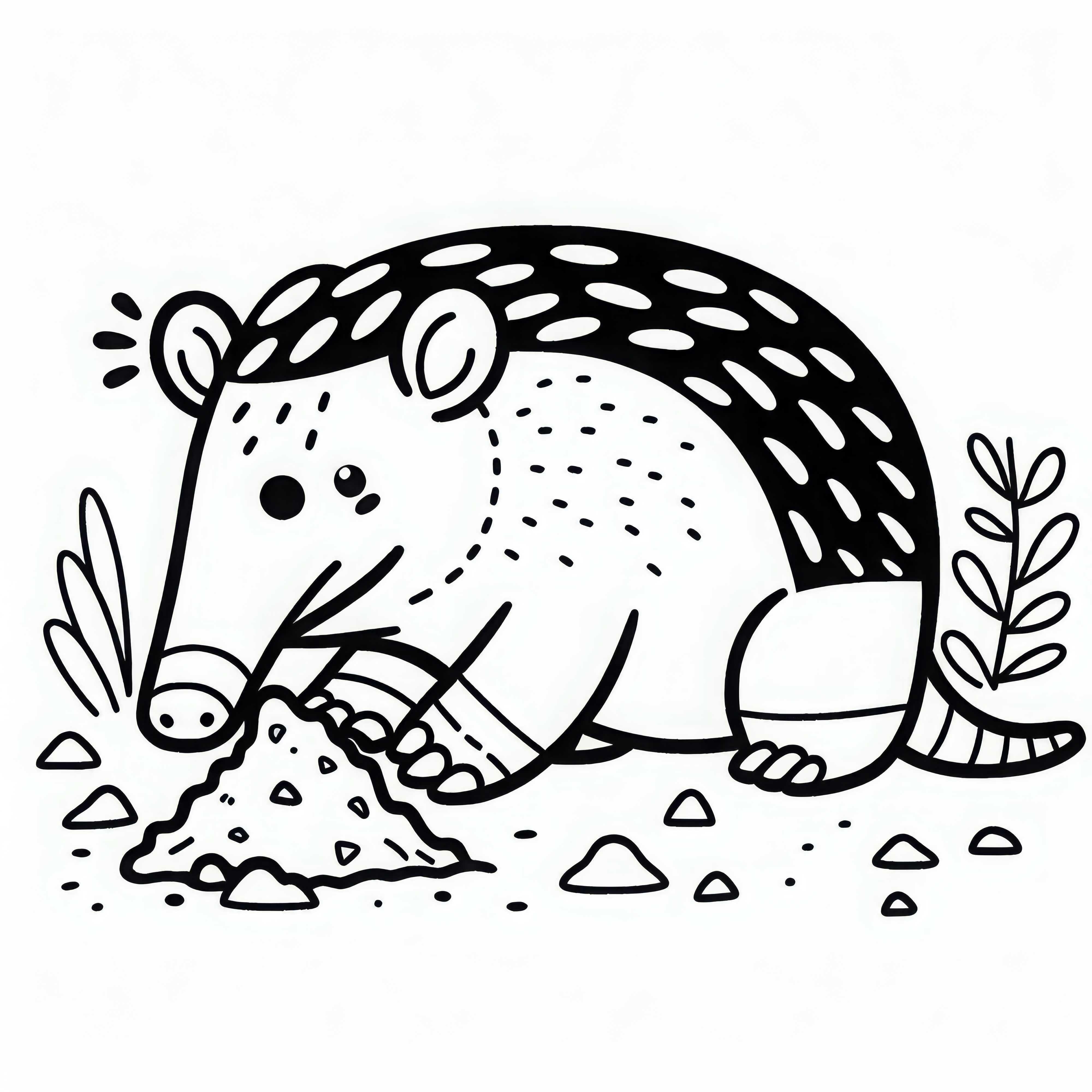 Aardvark burrows in the ground - Free coloring picture