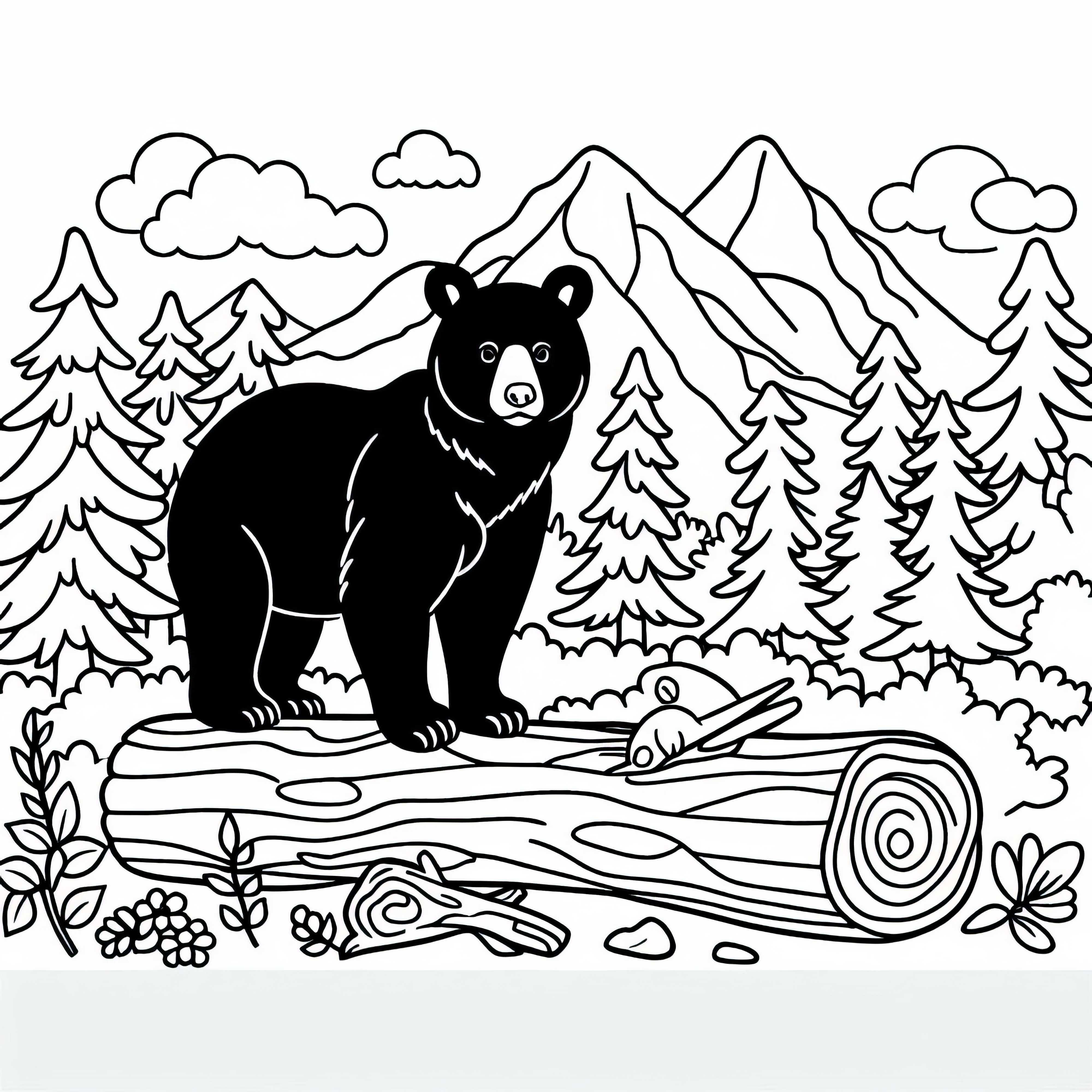 Templat Mewarnai Beruang Hitam Amerika Sederhana Gratis