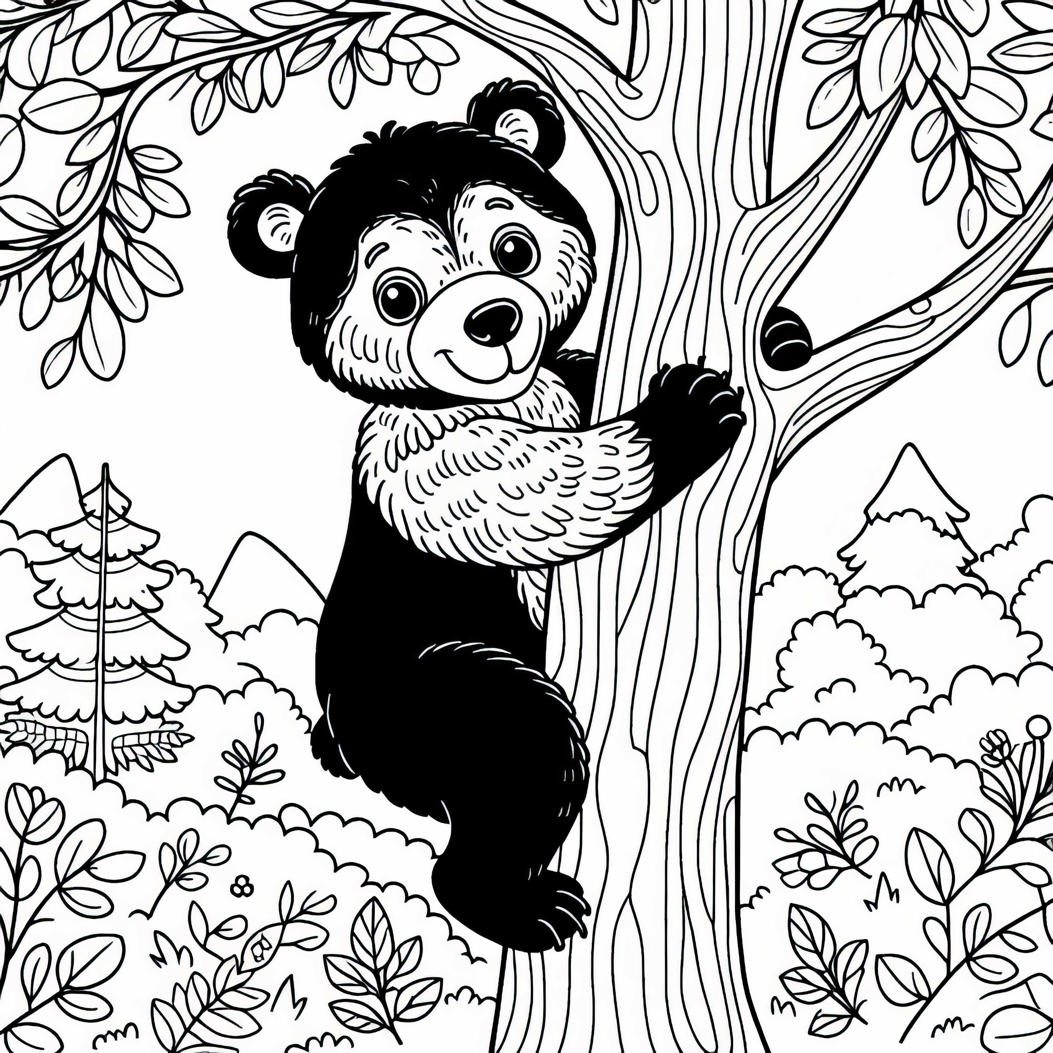 Americký černý medvěd leze na strom – omalovánka zdarma