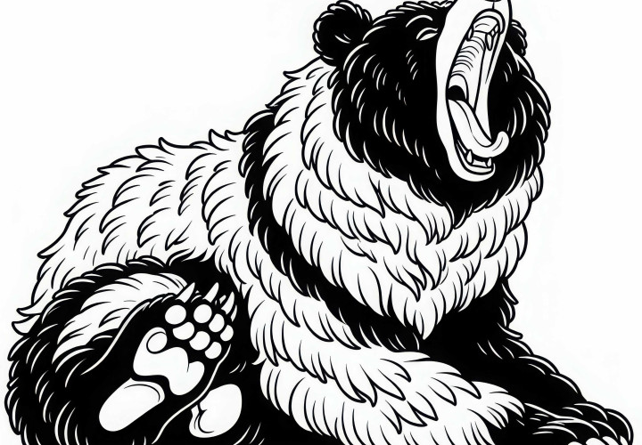 Beruang Hitam Amerika menguap setelah hibernasi: Template mewarnai gratis