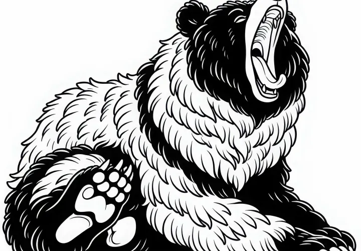 Американский черный медведь зевает после зимней спячки: бесплатная раскраска