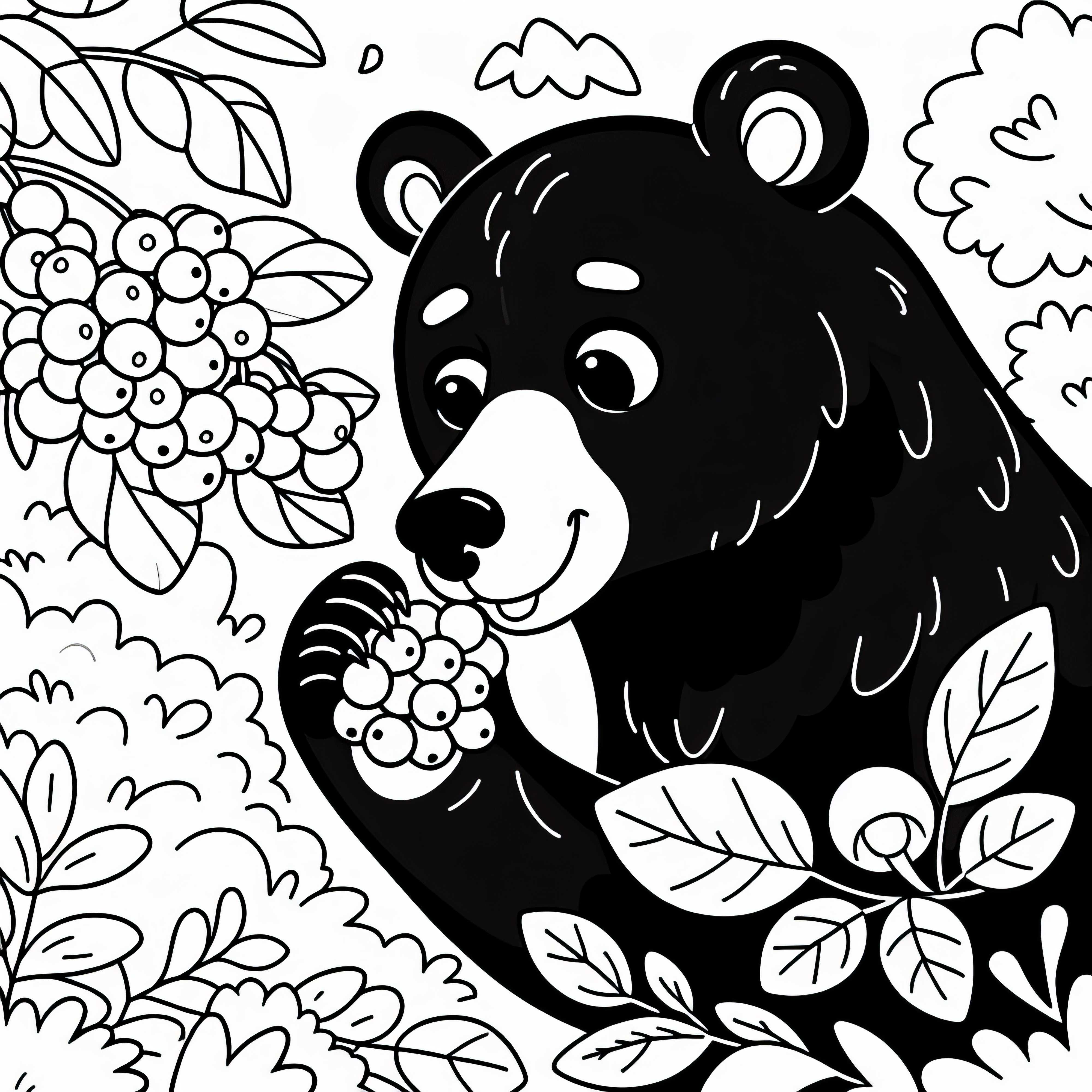 Americký černý medvěd jí bobule z keře – jednoduchá omalovánka zdarma Americký černý medvěd jí bobule z keře – jednoduchá omalovánka zdarma