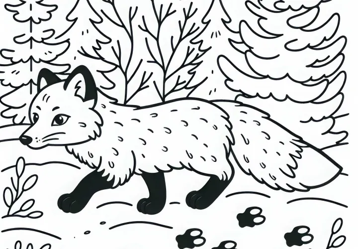 A sarkvidéki róka a hóban lopakodik - Egyszerű és ingyenes színezőlap