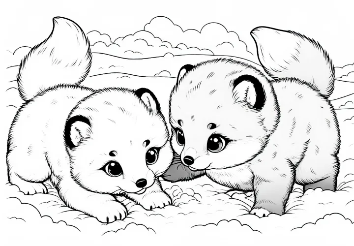 Zwei Polarfuchsjunge Spielen Miteinander Im Schnee – Ausmalbild Kostenlos