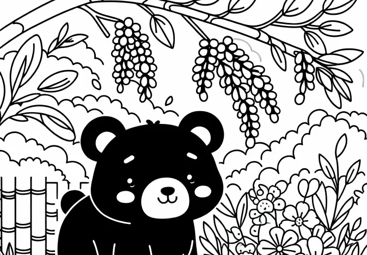 Azijski črni medved barvna slika enostavno brezplačno