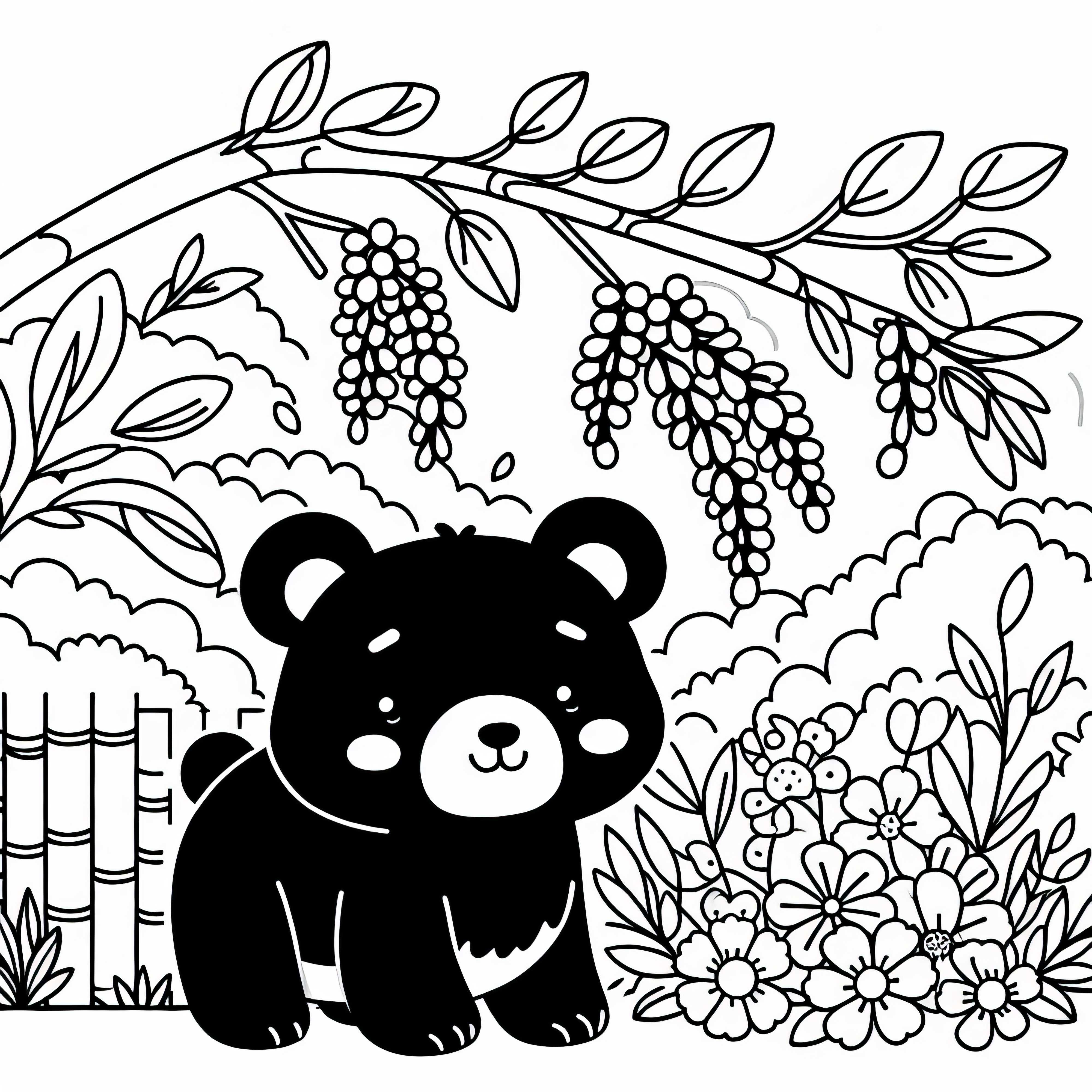 Desenho para colorir de urso negro asiático simples e gratuito
