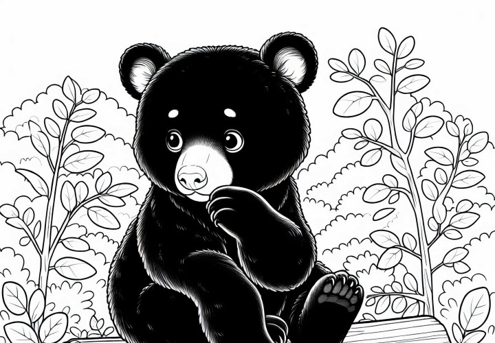 Pintura de template do urso negro asiático sentado em tronco de árvore grátis