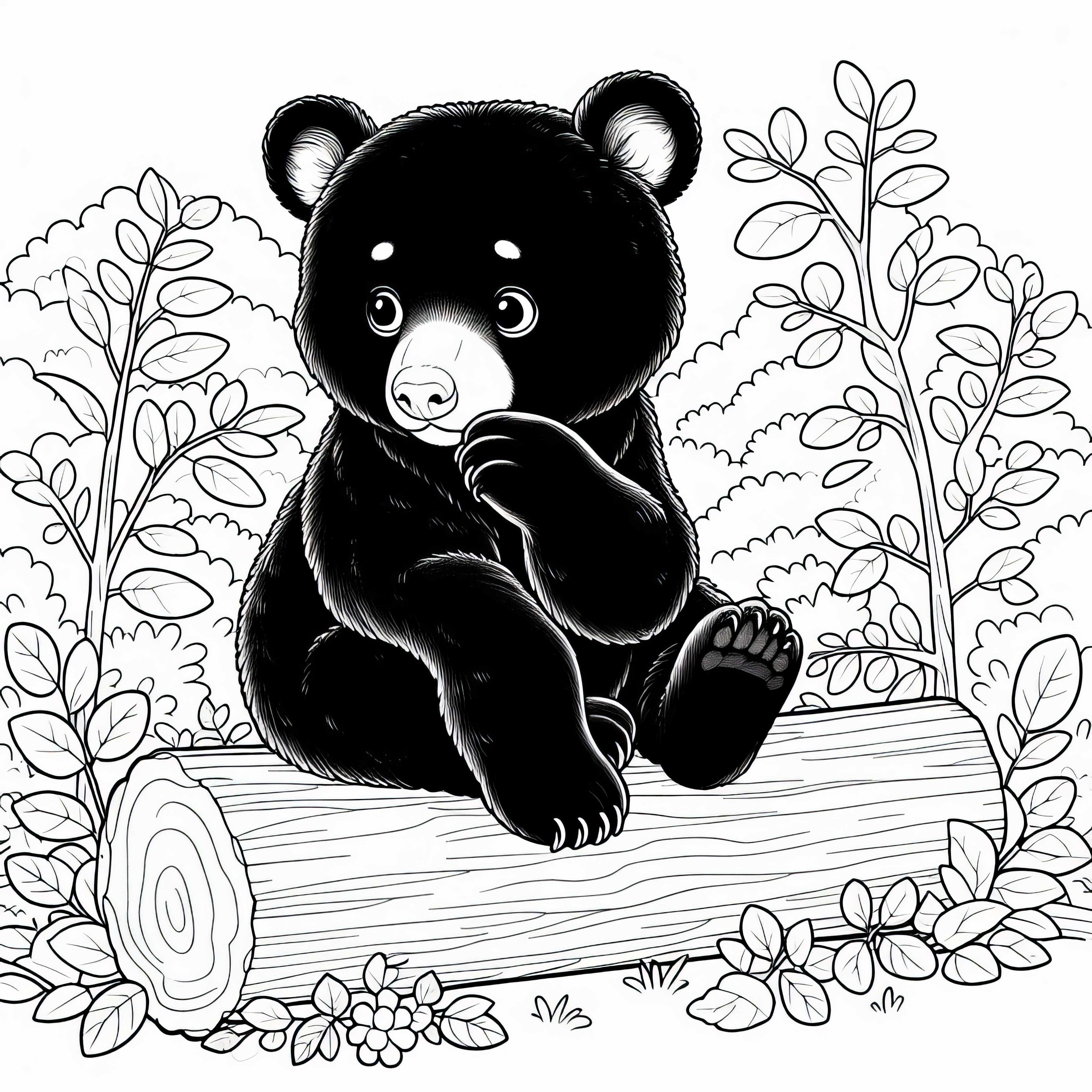 Urso preto asiático sentado em tronco de árvore modelo para colorir grátis