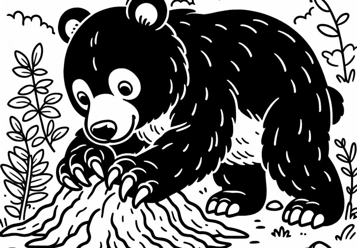 Urso negro asiático cava com as garras no chão - Desenho para colorir grátis