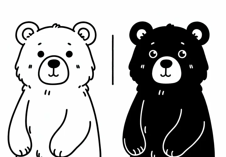 Azijski črni medved stoji na zadnjih nogah – barvna predloga brezplačno