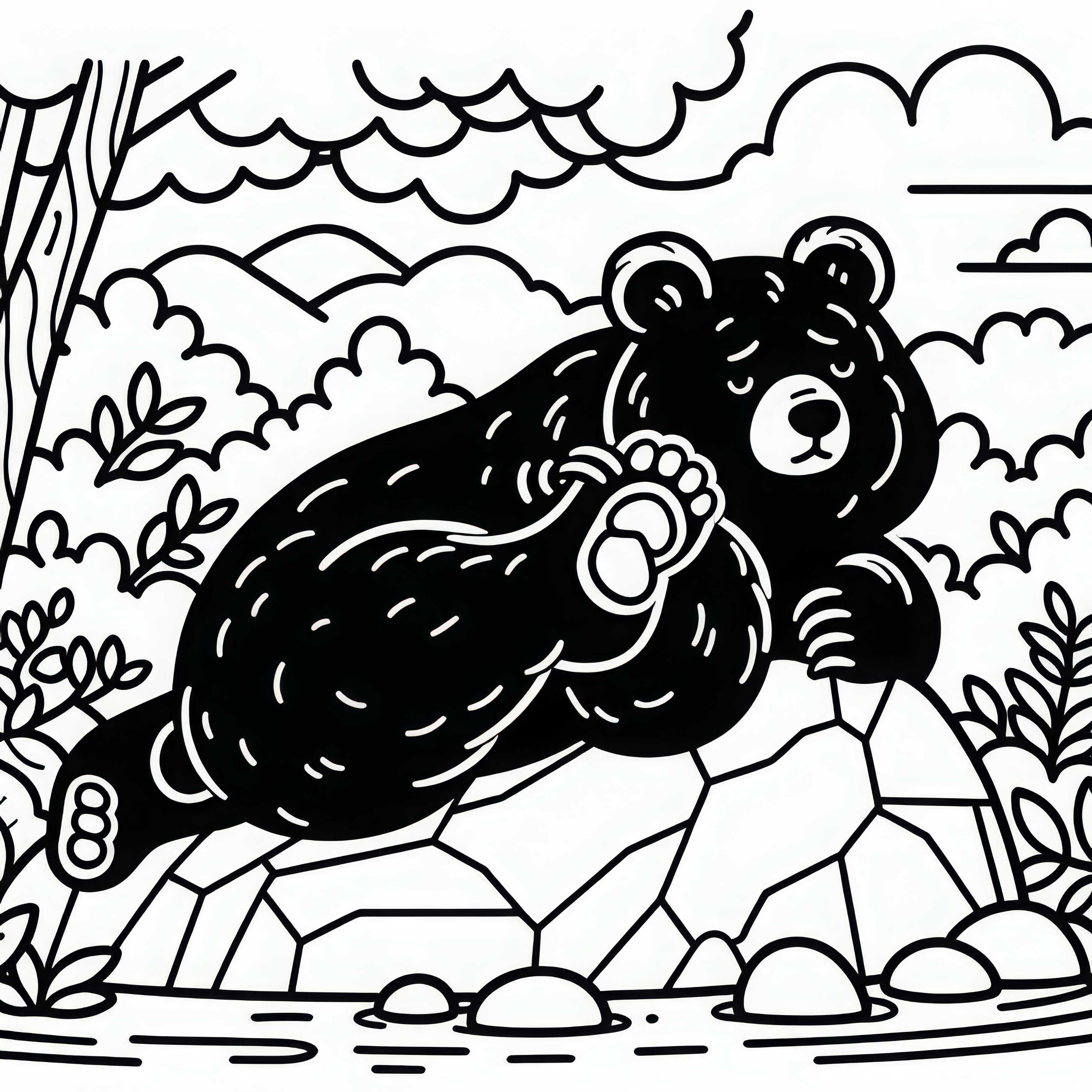 Urso-negro asiático se coça gostosamente em uma rocha – Modelo de pintura gratuito