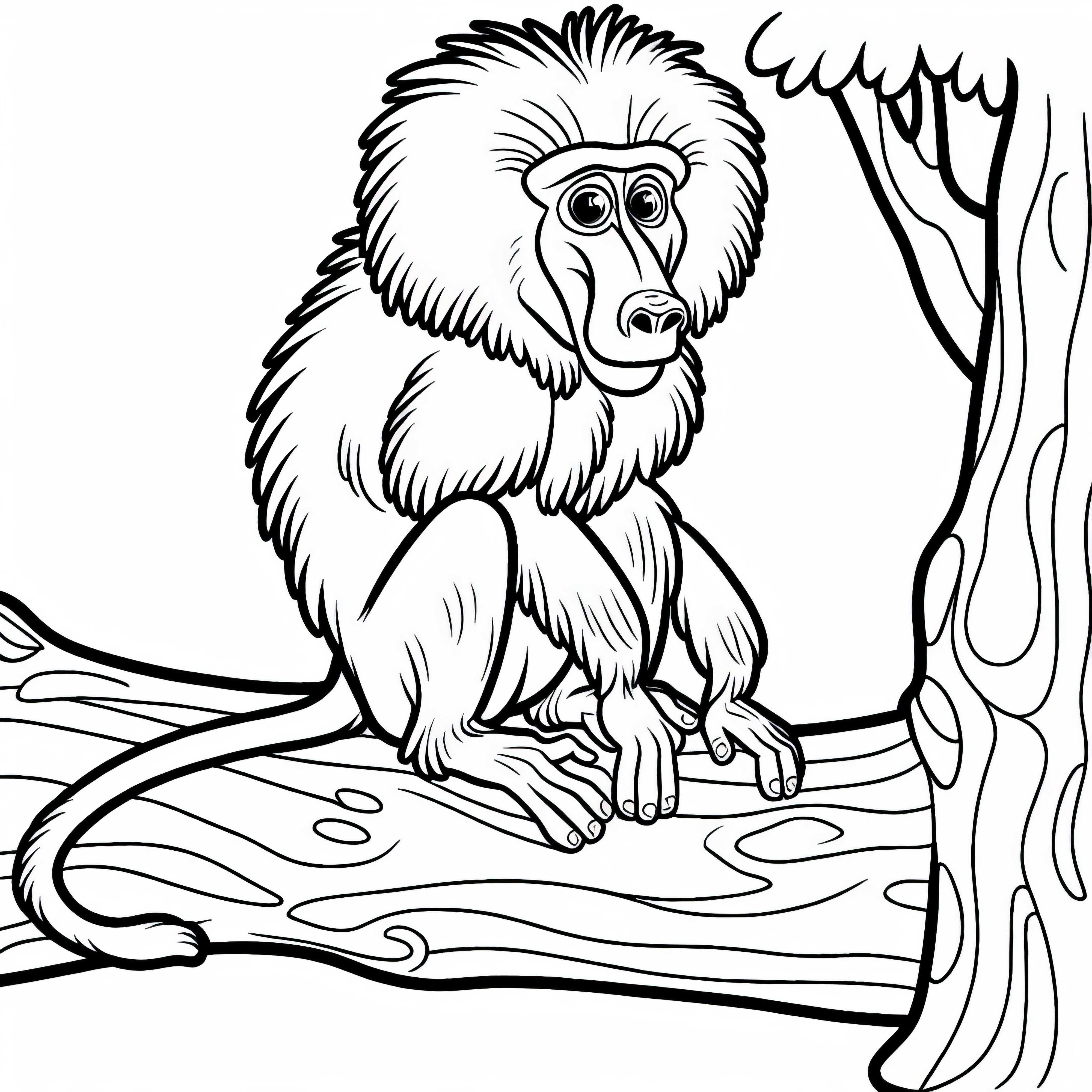 Ein Pavian sitzt auf einem Baum – Ausmalbild gratis