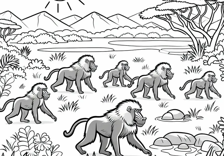 Paviancsorda járja a szavannát - Ingyenes színező lap