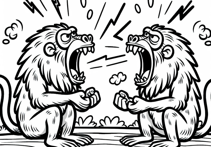 Zwei Paviane streiten sich lautstark – Ausmalbild kostenlos