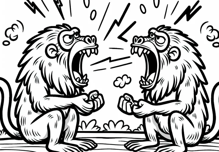 Két pávián hangosan vitatkozik – Ingyenes színező kép