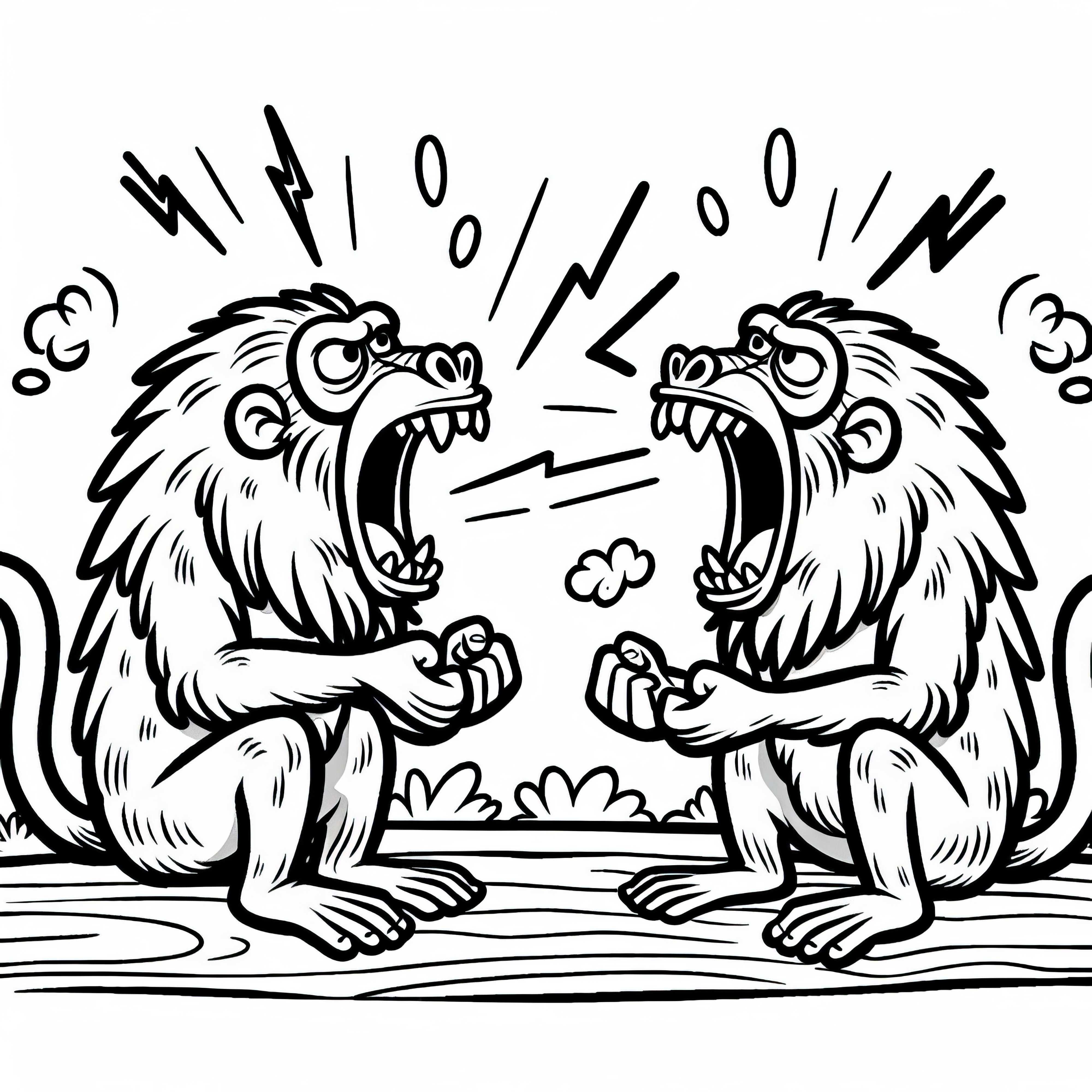 Zwei Paviane streiten sich lautstark – Ausmalbild kostenlos