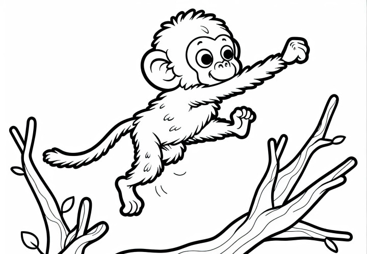 Pavian springt von Ast zu Ast – Malvorlage kostenlos