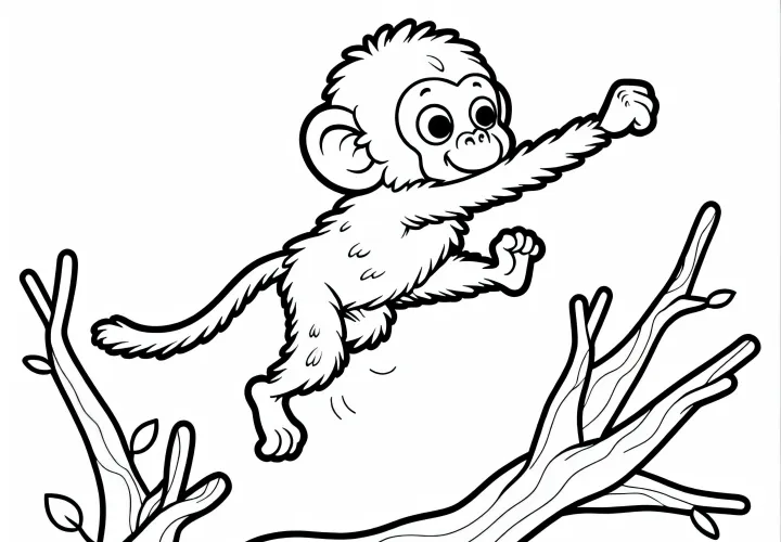 A pávián ágak között ugrik – Ingyenes színezőlap