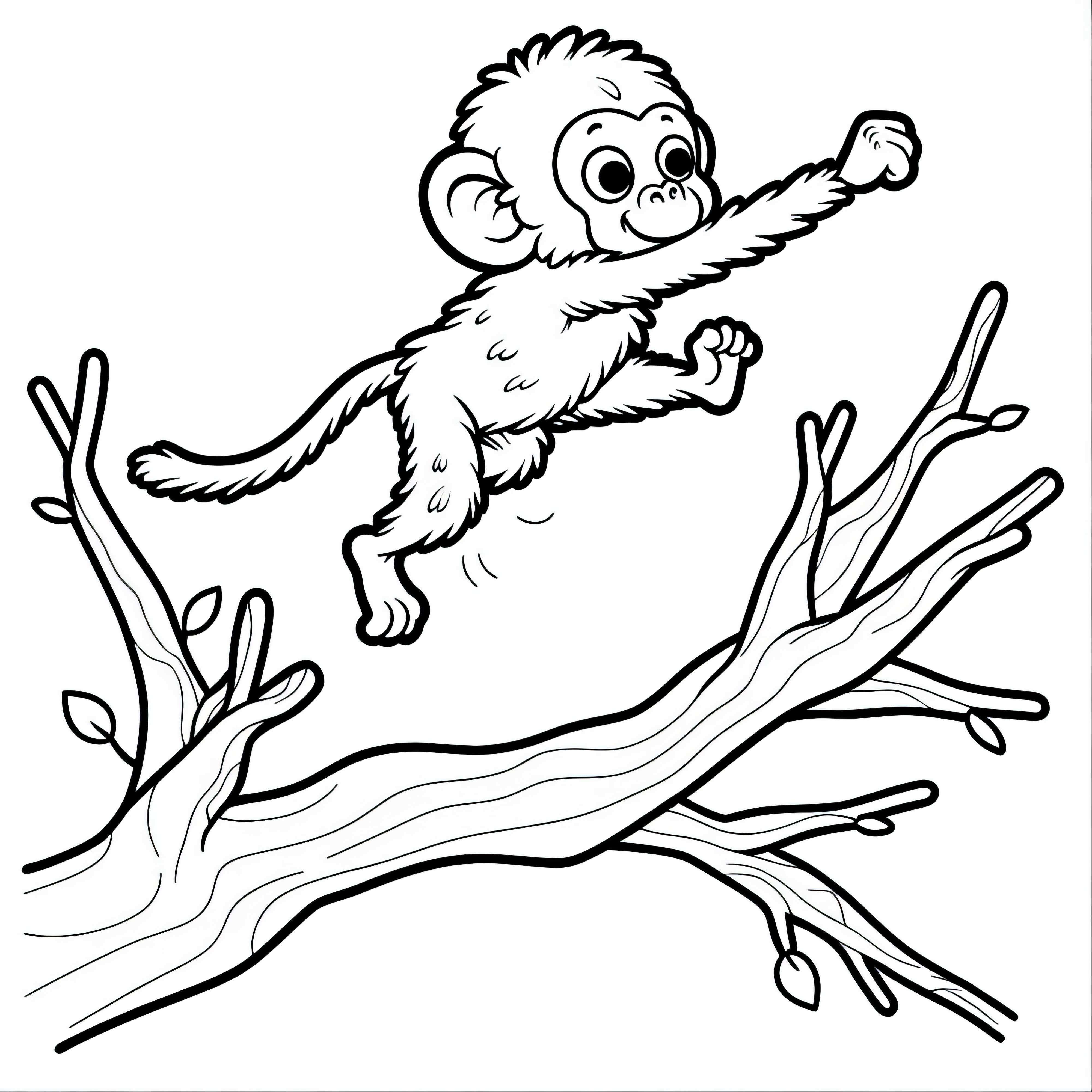 Pavian springt von Ast zu Ast – Malvorlage kostenlos