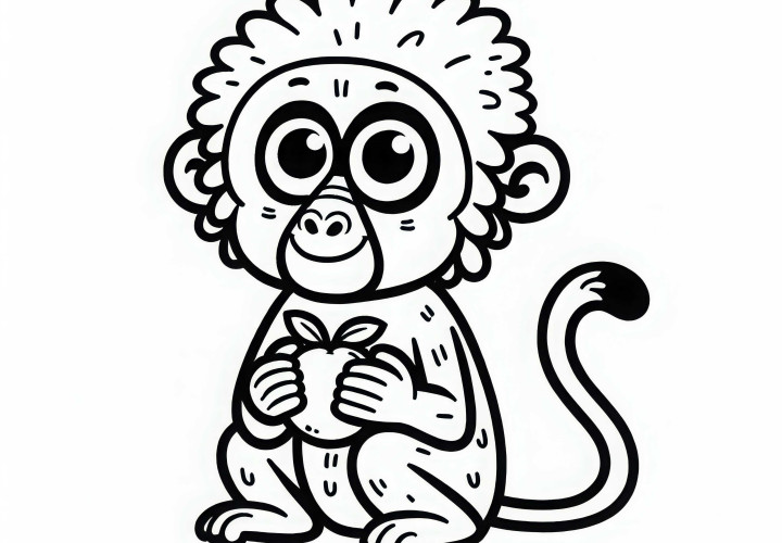 Pavian hält Stück Obst in Händen - Malvorlage einfach kostenlos