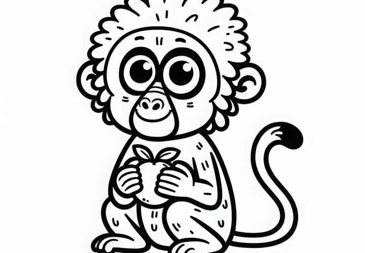 A páva gyümölcsdarabot tart a kezében - Egyszerű, ingyenes színezőlap