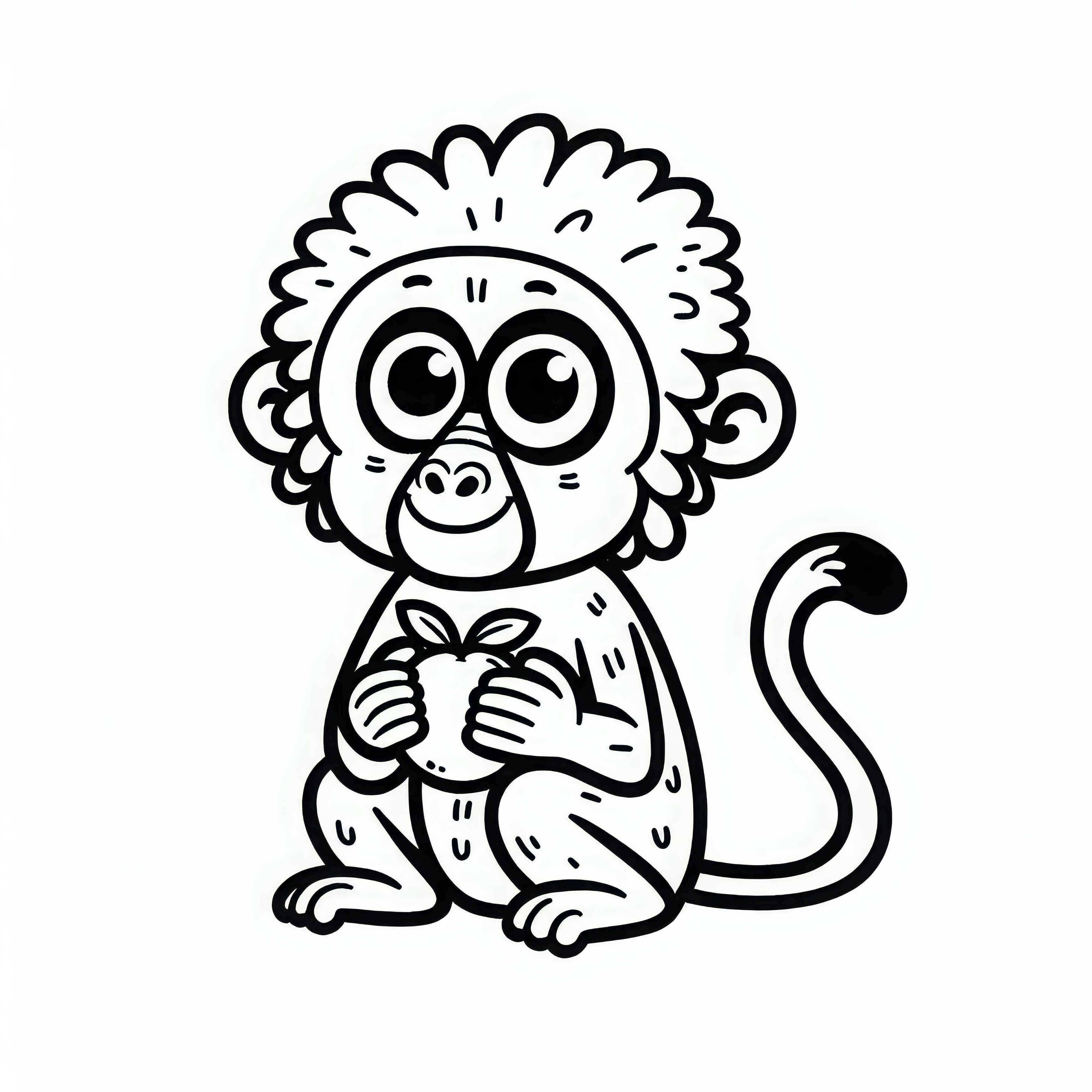 Pavian hält Stück Obst in Händen - Malvorlage einfach kostenlos