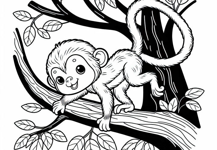 Le gibbon à nez court grimpe rapidement à l'arbre - modèle de coloriage gratuit