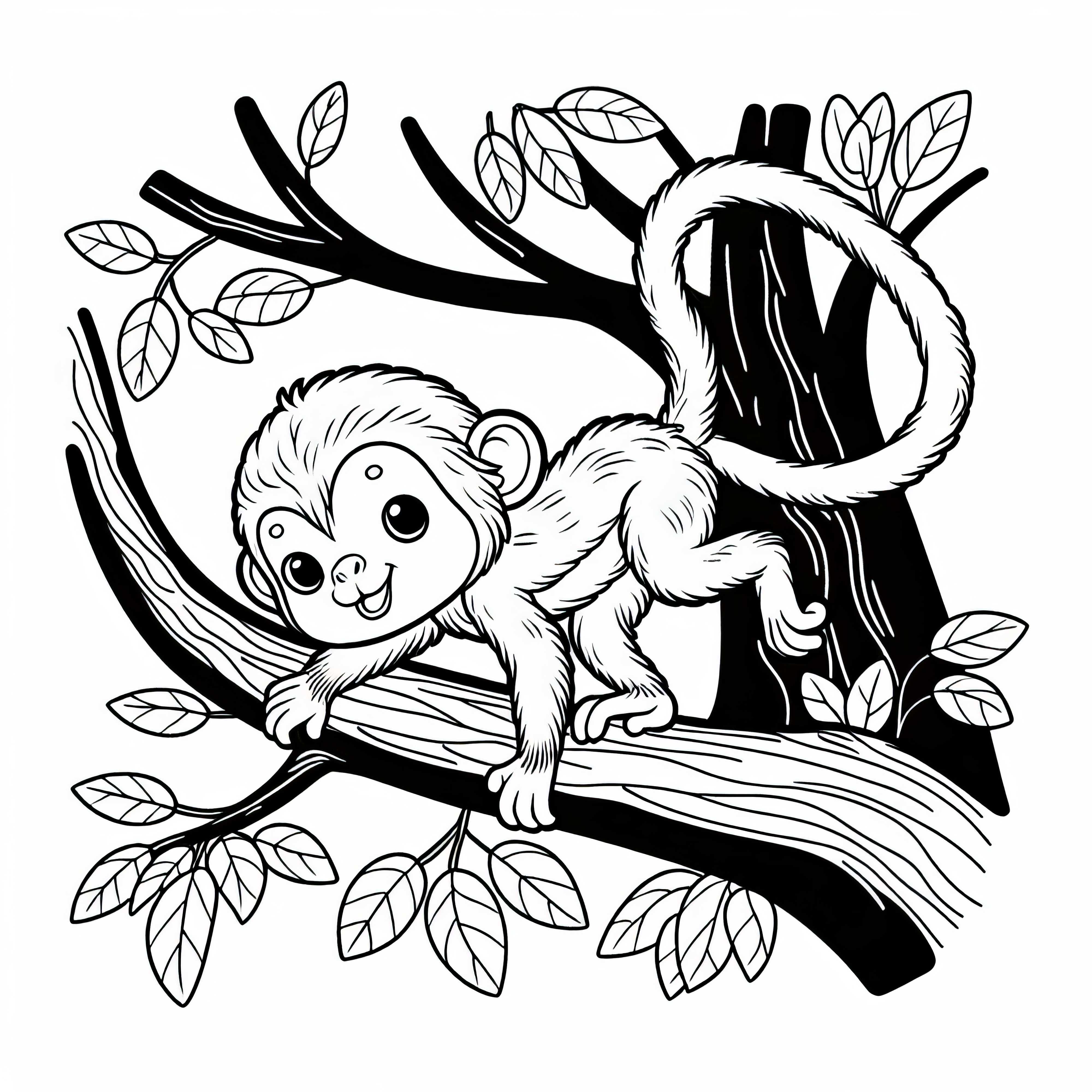 Le singe hurleur grimpe rapidement à l'arbre - Coloriage gratuit Le singe à queue courte grimpe rapidement à l'arbre - modèle de coloriage gratuit