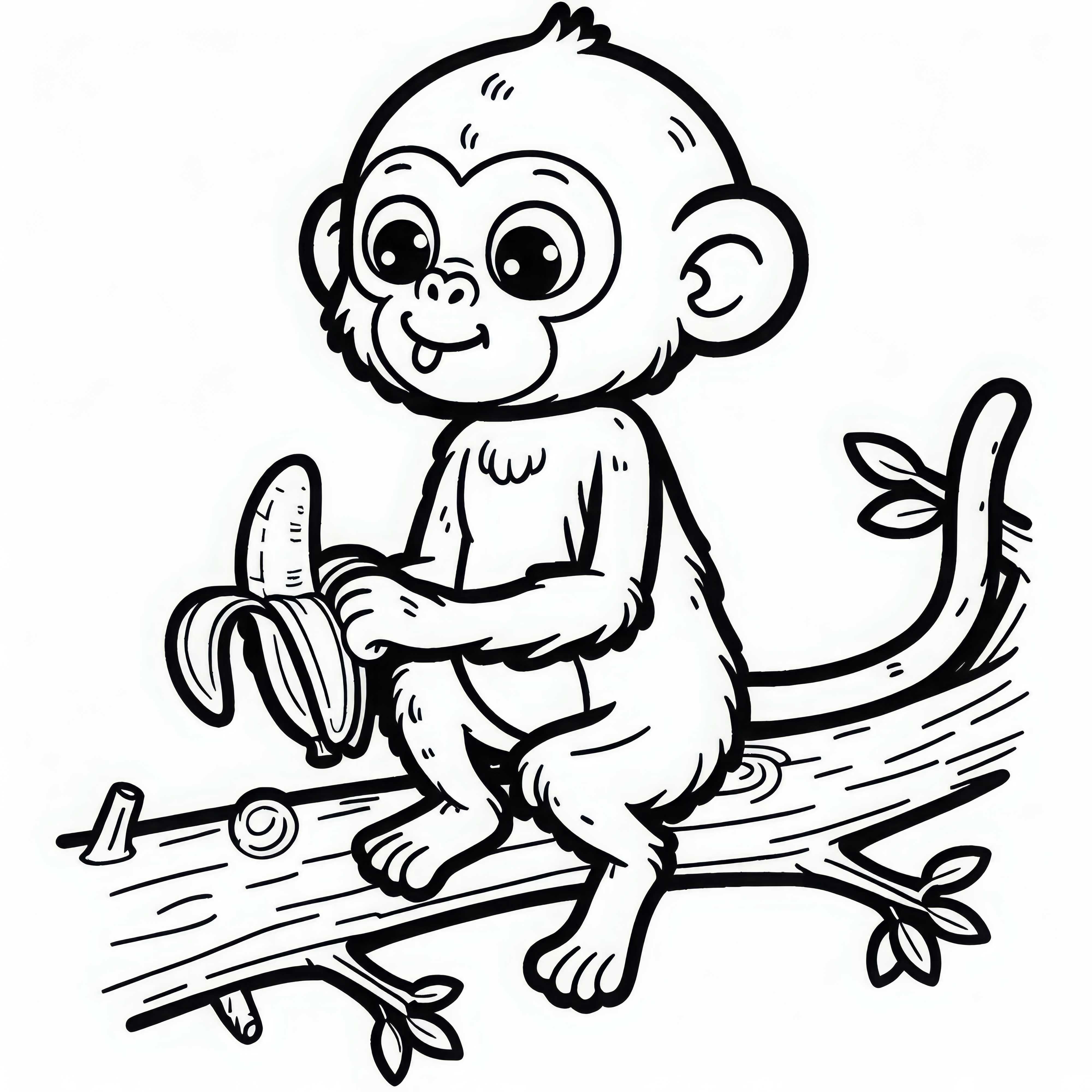 Le singe hurleur est assis sur la branche et mange une banane – Dessin à colorier gratuit Un singe à nez court est assis sur la branche et mange une banane - Image à colorier gratuite