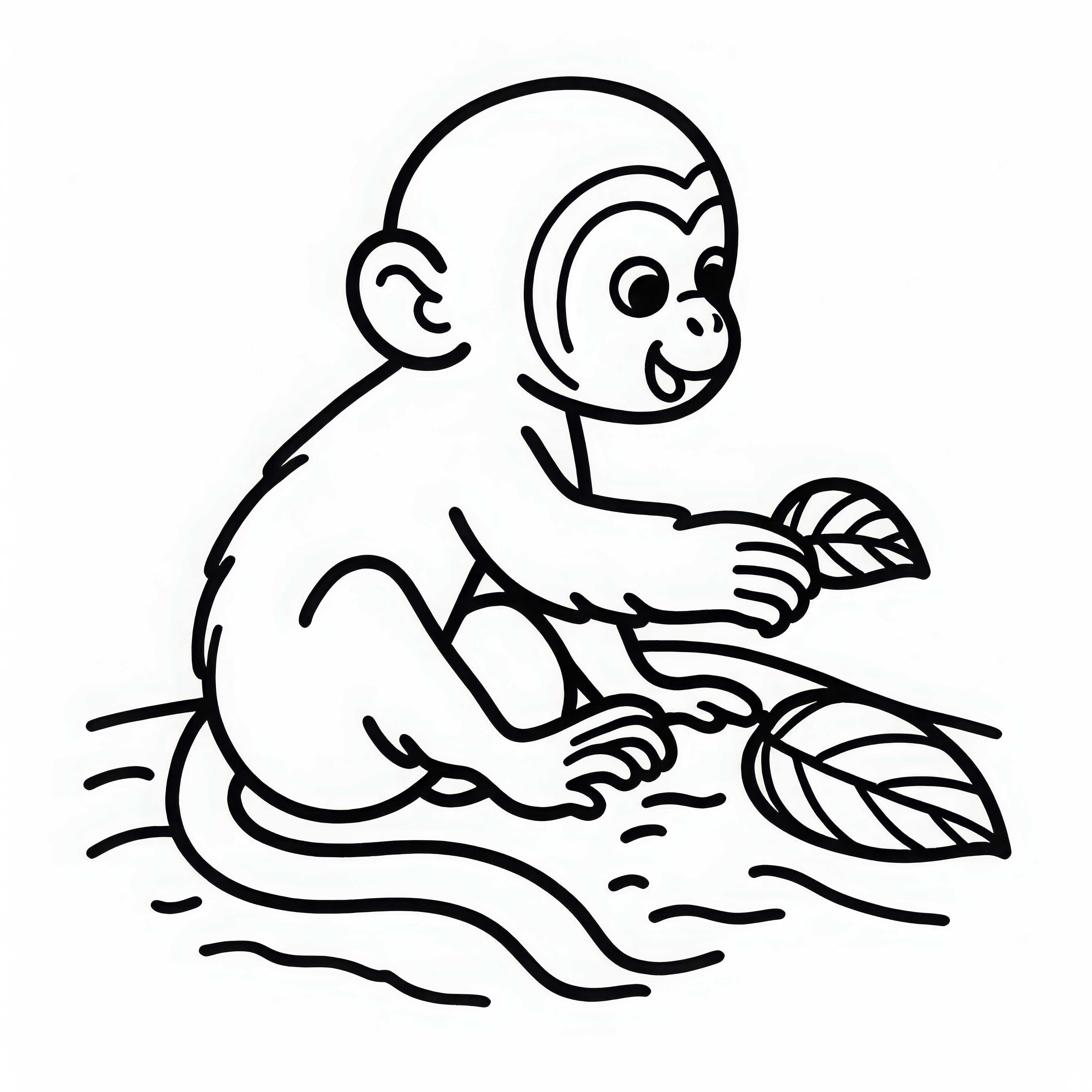 Le singe à courte queue joue avec une feuille – Image à colorier simple et gratuite Le singe à queue courte joue avec une feuille – Dessin à colorier simple et gratuit